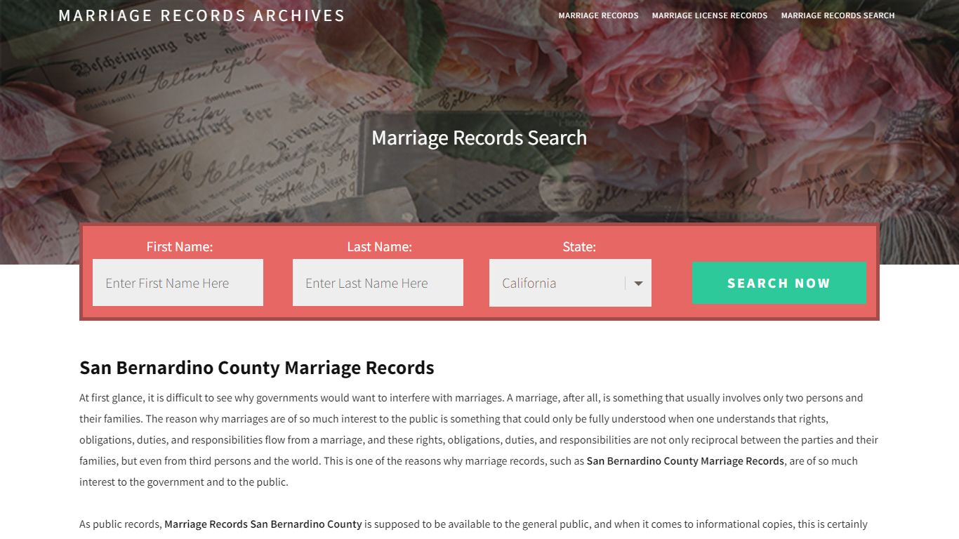 San Bernardino County Marriage Records | Enter Name and Search