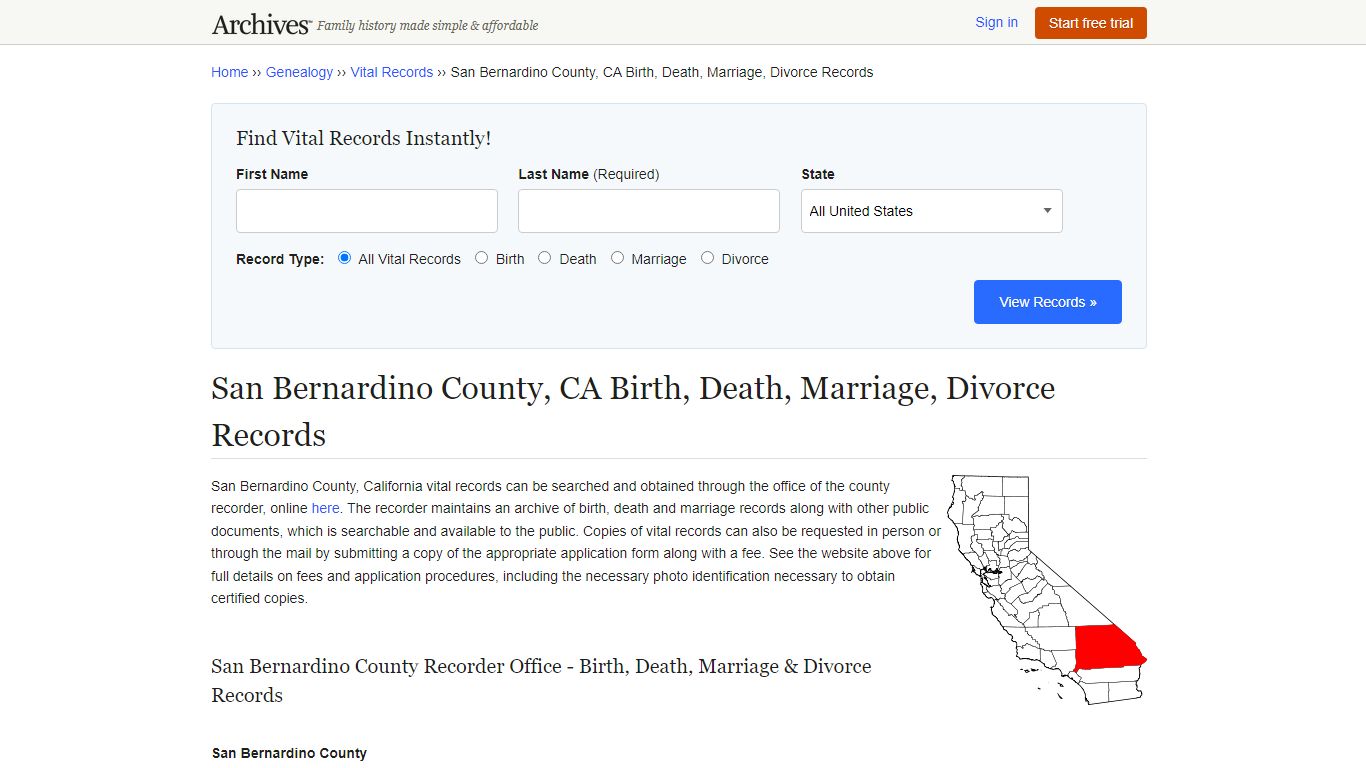 San Bernardino County, CA Birth, Death, Marriage, Divorce ...